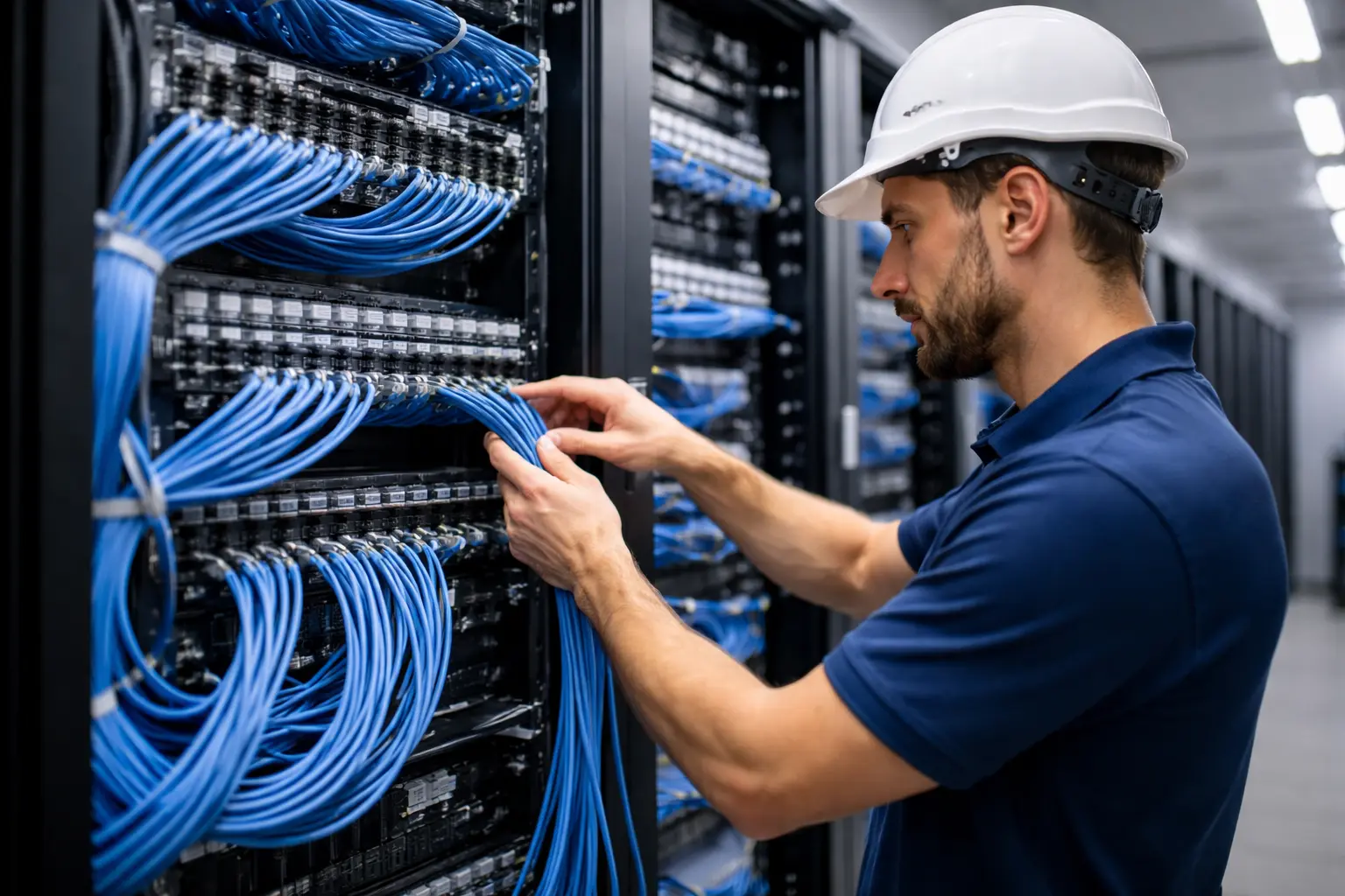 بنية تحتية لهيكلة الكوابل باستخدام Cat6 وCat7 والألياف الضوئية